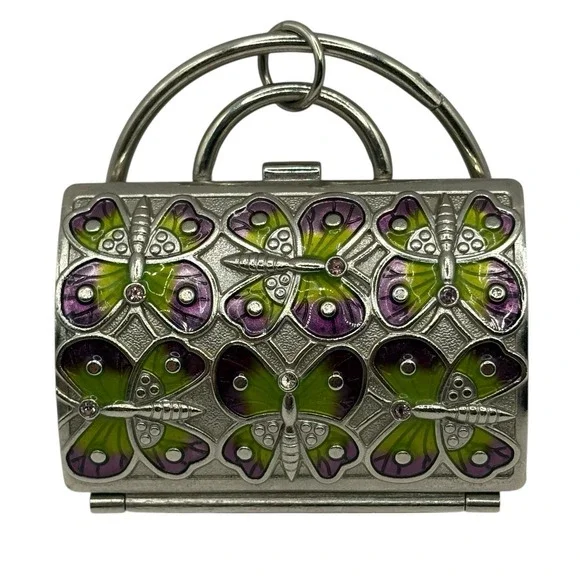 Neiman Marcus Butterfly Metal Purse Keychain Fob Pill Trinket Box Judith Leiber - Picture 2 of 16